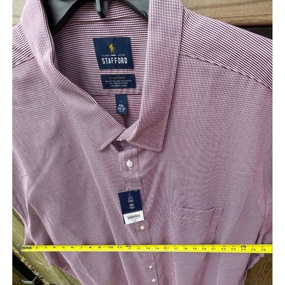 Stafford Mens 4XL Shirt Burgundy Micro Ginghams 55% Cotton 43% Polyester - Picture 4 of 13